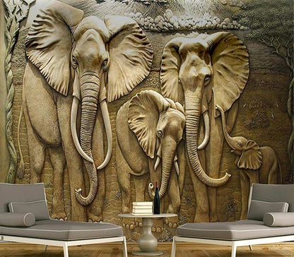 Cliouar-Elephant Art,Harmonious Family,Mural Wallpaper Peel and Stick 160" x 114"