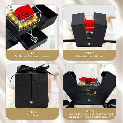 Preserved Real Rose-Eternal Flowers Rose Mothers Day for Mom Women Her Wife Girlfriend on Birthday Valentines with I Love You Necklace 100 Languages Romantic Gift