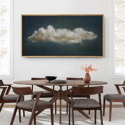 SIGNFORD Extra Large Framed Canvas Print Wall Art Single Fluffy Cloud on Dark Sky Minimalist Atmospheric Illustrations Modern Art Relax/Calm Warm for Living Room, Bedroom, Office - 60"x30"