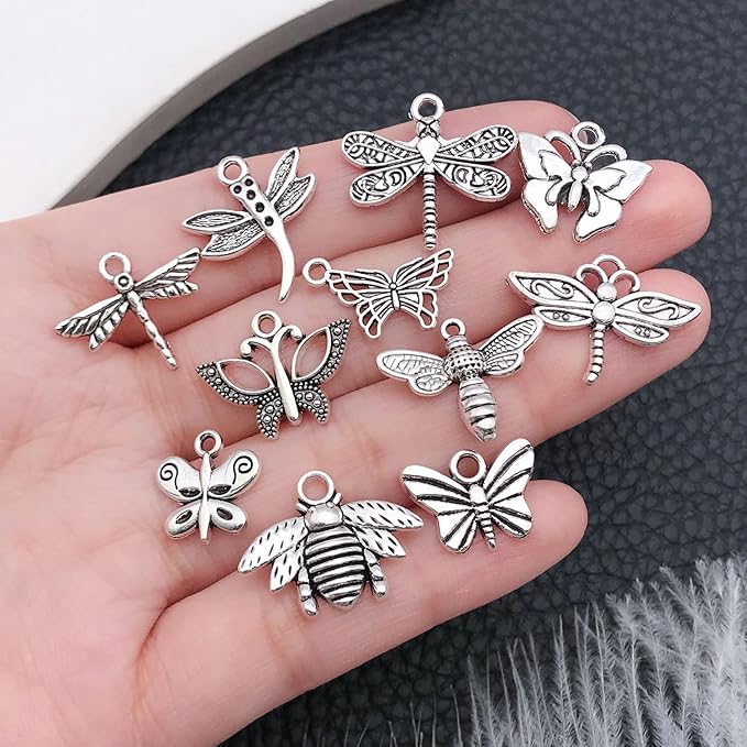 WOCRAFT 60pcs Antique Silver Butterfly Bracelet Charms for Jewelry Making Sets DIY Necklace Bracelet Keychain Crafting Charms Kit Craft Supplies (SN845)