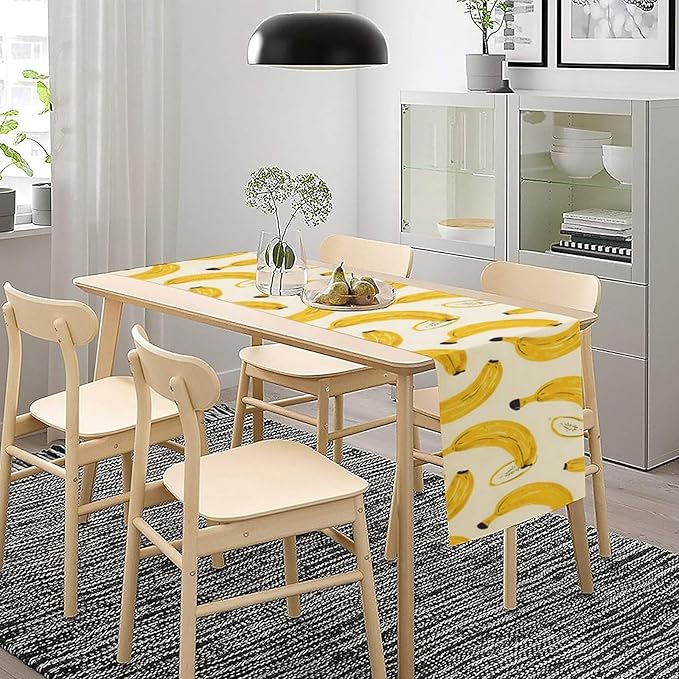 Banana Table Runner, Kitchen Dining Table Decor, Watercolor Tropical Fruit Palm Leaves Table Runners for Indoor Outdoor Home Farmhouse Holiday Wedding Birthday Party Decoration, 13 x70 in