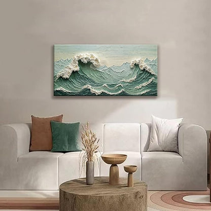 Sea Wave Abstract Wall Art Small Size Modern Green Canvas Wall Art Decor Painting Artwork Abstract Wall Decor Print Picture For Bedroom Office Home Decoration 20"X 40"