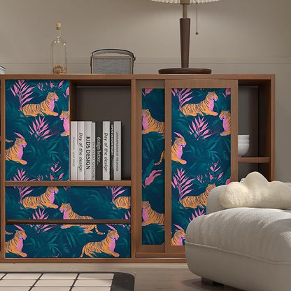 Vintage Wallpaper Peel and Stick Tropical Tiger Contact Ppaer Renter Friendly Wall Paper for Bedroom Bathroom Cabinet Self Adhesive Removable 17.5 x 393.5In