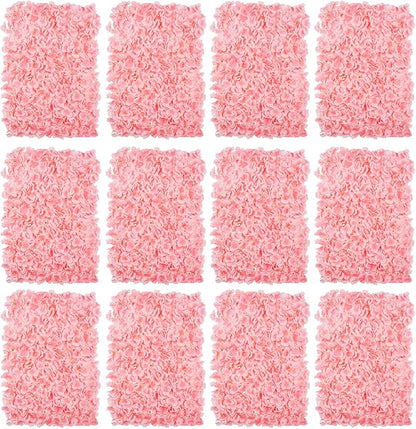 BLOSMON Flower Wall Backdrop Decor: 12 Pcs 24 x 16 Inch Blush Artificial Floral Panels for Wedding Party Baby Bridal Shower - 3D Fake Silk Hydrangea Wall Decoration