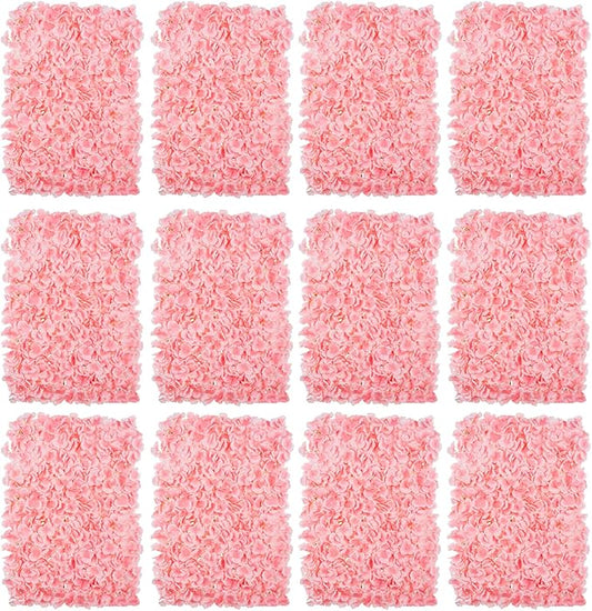BLOSMON Flower Wall Backdrop Decor: 12 Pcs 24 x 16 Inch Blush Artificial Floral Panels for Wedding Party Baby Bridal Shower - 3D Fake Silk Hydrangea Wall Decoration