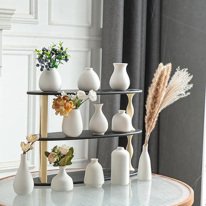 JOJUNO White Bud Vases, Small Ceramic Vase Set of 11, Mini Pottery Vases for Flowers, Decorative Pieces for Home Modern Decor, Boho Decor, Chic Accents for Living Room Dining Table Shelves