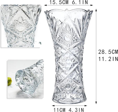 kanpura 11.2'' Tall Glass Flower Vase Sunflower Shape Design,Thickened Clear Crystal Glass Vase for Flower Lovers(1 Piece)