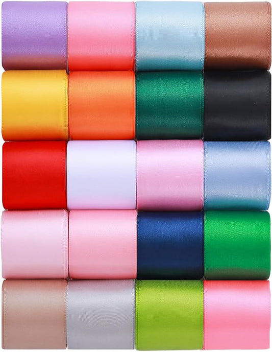 1-1/2 inch 20 Colors Satin Ribbon Set, 1.5" X2Yd x 20Rolls Rainbow Ribbons for Gift Wrapping, Wedding Party Decoration, Invitations, Bridal Bouquets, Total 40 Yards