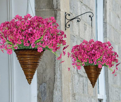 Ouddy Decor 12 Bundles Artificial Flowers for Decorations Fake Silk Plants for Outdoors UV Resistant Faux Plastic Greenery Stems for Garden Porch Window Box Home Spring Decor, Rose Red