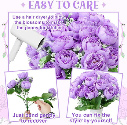 8 Pack Purple Peonies Artificial Flowers, Fake Silk Hydrangea Bouquet for Bridal Wedding Home Table Decor Reusable Dining Opening Ceremony Birthday Arrangement Faux Floral