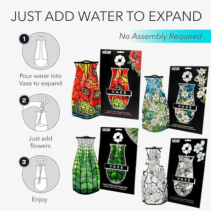MODGY Expandable Flower Vase Set, Plastic Decorative Modern Foldable Printed Vases for Centerpieces for Wedding, Dining Table, Home Decor, Living Room, Bathroom, Office, Louis C. Tiffany, 4 Pack
