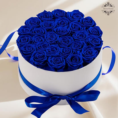 27 Forever Roses in Luxury White Box, Eternal Real Roses Gift for Women, Preserved Flowers for Delivery Prime, Anniversary, Valentine's Day, Birthday for Her (Blue)