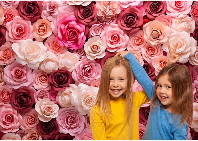 Pink and White Roses Background for Wedding Ceremony or Valentine's Day Flowers Wall Photography Backdrop Anniversary Birthday Wedding Baby Shower Background Children Adults Studio Prop 9x6ft