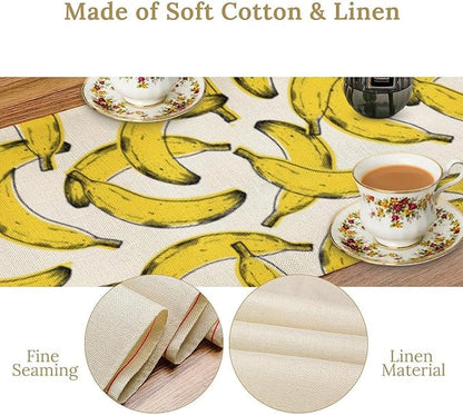 Banana Fruit Table Runner, Kitchen Dining Table Decor, Watercolor Tropical Fruit Palm Leaves Table Runners for Indoor Outdoor Home Farmhouse Holiday Wedding Birthday Party Decoration, 13 x108 Inch