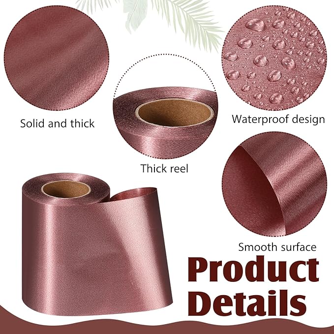 Syhood Outdoor Leaf Ribbon Floral Satin Ribbon for Crafts Aspidistra Waterproof Holiday Outdoor Decoration(4 Inch X 30 Yards,Brown)