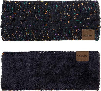 Loritta Womens Ear Warmers Headbands Winter Warm Fuzzy Cable Knit Head Wrap Fleece Lined Gifts