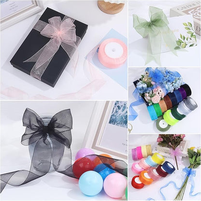 1-1/2 Inch x 50 Yards Sheer Organza Ribbon Chiffon Ribbon for Gift Wedding Flower Bouquet Wrapping Decorations Crafts (Black)