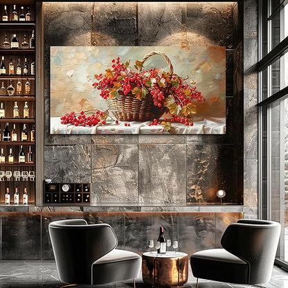 hyidecorart Large Canvas Print Wall Art Rustic Dining Room Artwork For Walls Still Life Bamboo Basket And Fruit Vintage Wall Decor Pictures For Living Room Farmhouse Kitchen Bar Office Posters 30x60