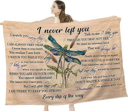 Dragonfly Blanket Memorial Sympathy Gifts for Girls Women Loved One I Never Left You Throw Blanket for Kids Adults Soft Warm Cozy Fleece Blanket for Couch Sofa Bed 50"x60"