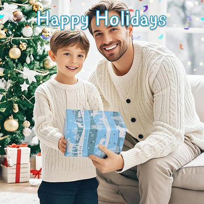 Boy Christmas Wrapping Paper Folded Sheets,Blue White Winter Xmas Wrapping Paper Christmas Paper Set for Boys Teen Men Kids Children,Papel de Regalo Navidad 4 Style Snowflake Deer Snoman Gift Wrap Holiday Gift Wrapper Paper with Gift Tag Ribbion for Ne...