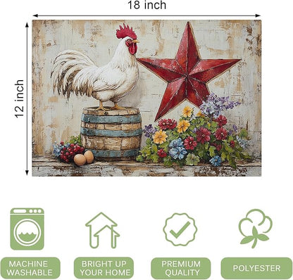 Farmhouse Chicken Placemats Set of 4 Washable Table Retro Rooster Heat-Resistant Cotton Linen Place Mats for Dining Table Kitchen Indoor Outdoor Party Holiday Decor