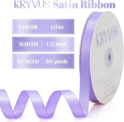 Lilac Satin Ribbon, 1/2 Inch X 50 Yards, Premium Polyester, Wedding & Special Occasions, Purple