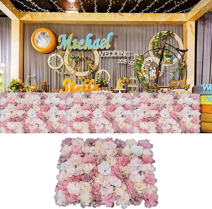 Flower Wall Panel Set, Artificial Wall Flower Backdrop,Artificial Flower Wall Mat Silk Rose Flower Panels,Hydrangea Rose Floral Panel for Party Wedding (12Pcs), LZ-290906