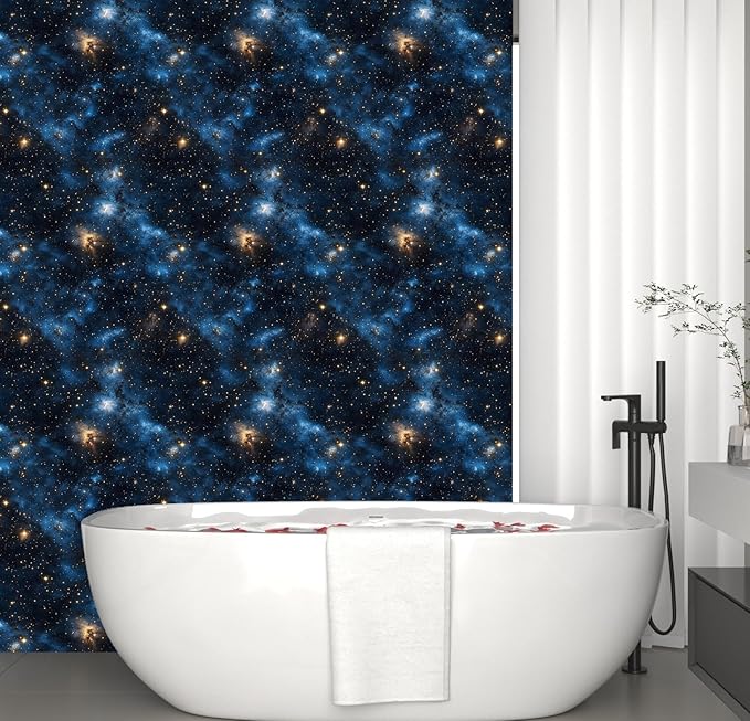 Blue Starry Peel and Stick Removable Black Sky Contact Paper 17.5" x 118", Gold Star Modern Wallpaper Mural Waterproof Self Adhesive for Wall Bedroom Bathroom Kitchen Cabinet Room Decor