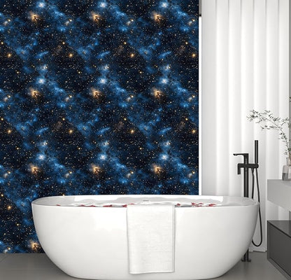 Blue Starry Peel and Stick Removable Black Sky Contact Paper 17.5" x 118", Gold Star Modern Wallpaper Mural Waterproof Self Adhesive for Wall Bedroom Bathroom Kitchen Cabinet Room Decor