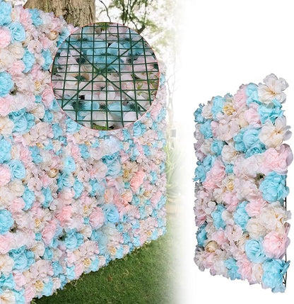 12 Pcs Artificial Flower Wall Panels 60x40cm 3D Flower Background for Wall, Wedding Flower Decorations Wall Silk Rose Panels for Candy Wall, Photo Areas, Stage Background(Dahlia + Rose + Hydrangea)