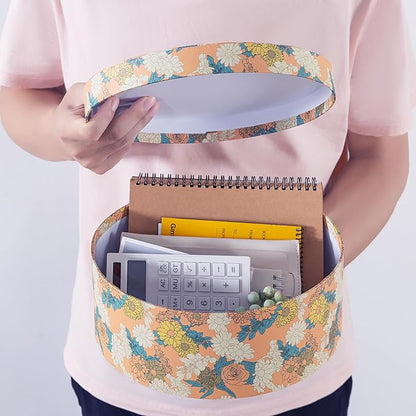 Soul & Lane Decorative Oblong Cardboard Storage Boxes with Lids, Set of 2 Floral Paperboard Keepsake Memory Boxes, Oval Nesting Storage for Gifts and Home Décor (Floral Elegance)