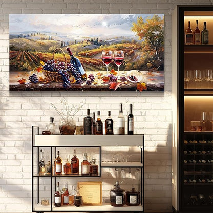 hyidecorart Rustic Wine Glass Large Canvas Wall Art Dining Room Kitchen Still Life Painting Vintage Farmhouse Restaurant Decoration Artwork Prints for Bar Living Room Posters Landscape Wall Decor
