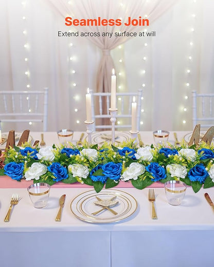 VEVOR Flower Ball Arrangement Bouquet 10 PCS, 19.6 x 8.6 Inch Artificial Flower Balls Wedding Table Centerpieces, Faux Rose Arrangements for Wedding Centerpiece Home Decoration, Blue and White Roses