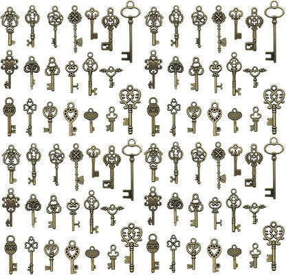 WOCRAFT 60pcs Antique Bronze Small Key Charms Bracelet Charms for Jewelry Making Sets DIY Necklace Bracelet Keychain Crafting Charms Kit Craft Supplies (SN924)