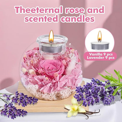 Christmas Birthday Gifts for Women Preserved Roses in Glass Dome with Scented - Romantic Preserved Flower for Women, Girlfriend, Wife, Mom, Grandma, Sister, Her-Pink