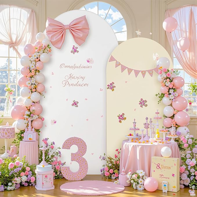 Beige White Arch Backdrop Cover Set of 2 Birthday Party Arch Covers 7.2 and 6ft Spandex Wedding Arch Covers Stretchy Backdrop Bridal Baby Shower Biege White Arch Stand Cover