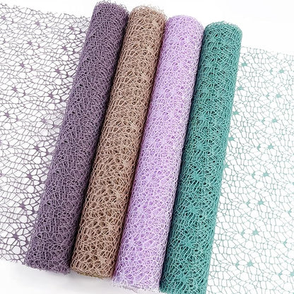 Korean Jacquard Net Mesh Openwork Floral Wrapping Paper 1 Roll Florist Supplies Flower Bouquet Wrapping Paper Floral Supplies for Fresh Flowers, 50cm x 5 Yard (White)