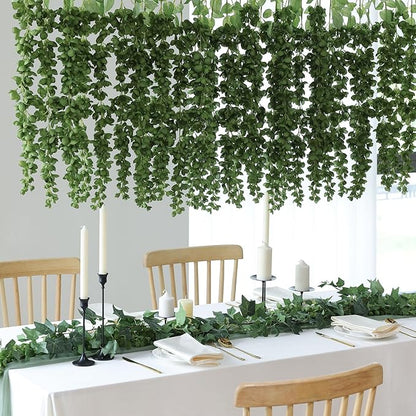 mizii 6Pcs Green Wisteria Hanging Flowers 48" Silk Wisteria Artificial Flowers Garland Vines Fake Hanging Flowers Decoration for Wedding Flower Wall Backdrop Centerpieces Party Room Decor (Green)