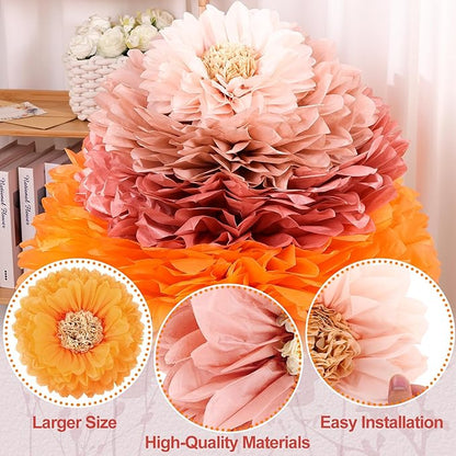 VAIPI 12 Pcs Giant Tissue Paper Flowers Decorations, 30'' 24'' 20'' 12'' Large Crepe Paper Flowers Colorful Pom Poms DIY Craft for Wedding Baby Shower Birthday Party Wall Backdrop Decor