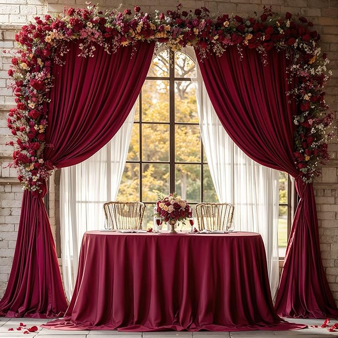 Burgundy Backdrop Curtains 4 Panels - Wrinkle-Free Polyester Photography Drapes for Baby Shower & Birthday Party - 16 X10FT