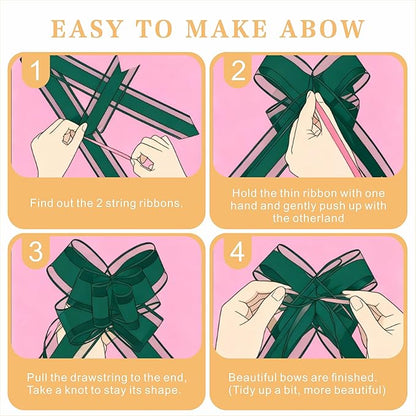 24PCS Emerald Green Pull Bows for Gift Wrapping, 6" Large Pre-Tied Decorative Bows for Christmas, Wedding, Birthday, Party Decors, Reusable Instant Floral Decors for Gifts, Bouquets, Baskets