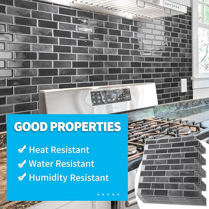 Art3d 10-Sheet Kitchen Backsplash Tiles Peel and Stick, Self Adhesive Wall Tile Sticker for Kitchen Island Bathroom Laundry Room RV Renter 12" x 12" - Smoky Black