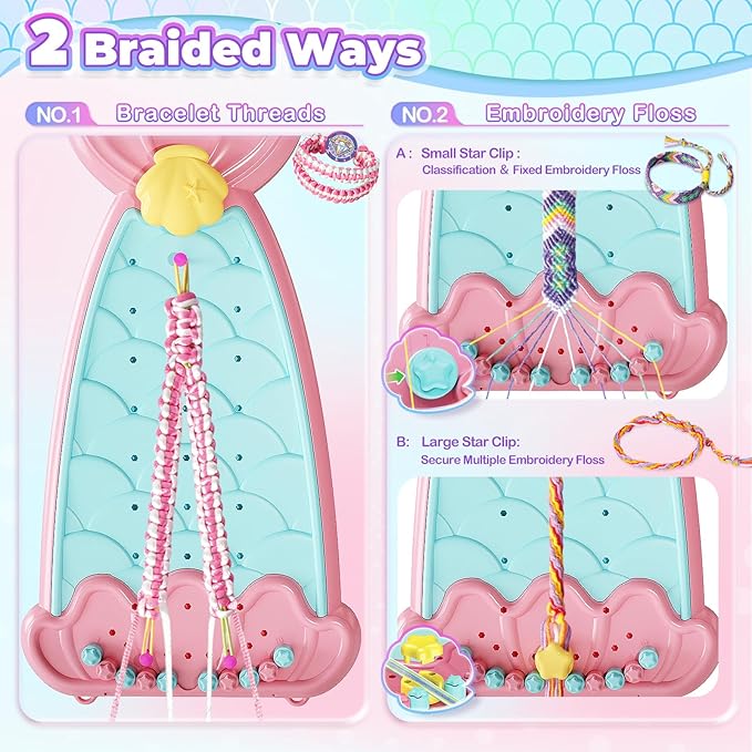 2-in-1 Friendship Bracelet Making Kit, Arts and Crafts for Girls Ages 8-12, Jewelry Making Kit＆DIY Travel Activity Toys Set, Christmas Birthday Gifts for 6 7 8 9 10 11 12 Year Old Teen Girls (Pink)