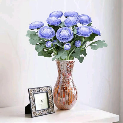 Artificial Ranunculus Flowers with Real Touch Stem,Silk Ranunculus Flowers (Blue, 6pcs)
