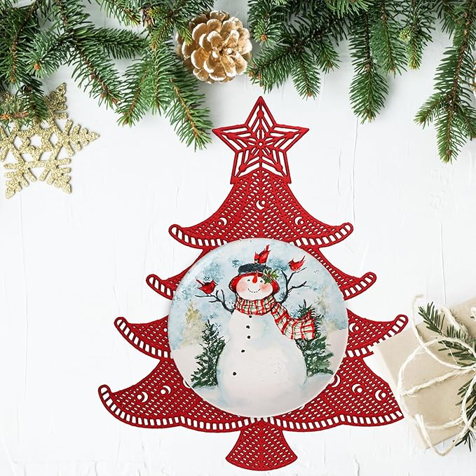 Lot of 6 Christmas Placemats, Placemats Decorations Table Mats Hollow Out Vinyl Place Mats for Dining Table Setting Kitchen Table Mats Christmas Decoration (Red Christmas Tree)
