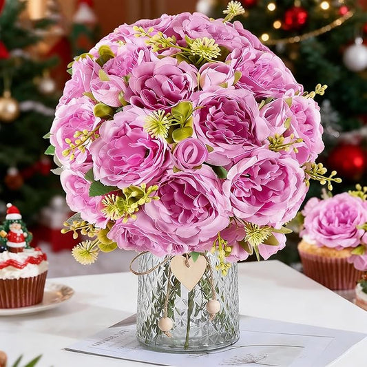 4 Packs Artificial Peonies Silk Flowers: Faux Peony Bouquet 4 Bundles, Fake Peonies Flowers Bulk for Centerpiece Table Wedding Party Home Decor for Christmas Decoration (Light Purple)
