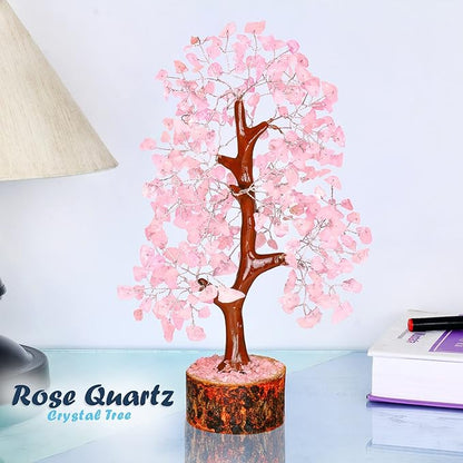 YATHABI Rose Quartz Tree - Pink Crystal Desk Decor - Feng Shui Gemstone Bonsai - Spiritual Gift for Positive Energy
