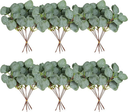 40 Pcs Artificial Eucalyptus Stem, Fake Silver Dollar Eucalyptus Leaves Stems Bulk Real Touch Faux Leaf Branches for DIY Bouquets Floral Arrangement Wedding Home Decor