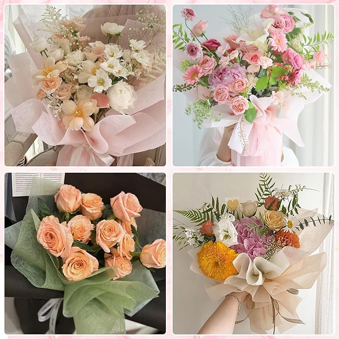 VinTS 48 Sheets 23.6x23.6in Cotton Wrapping Flower Lining Paper,Korean Style Of Waterproof Floral Bouquet Lining Paper Withdrawable Pleated Wrapping Paper Gift Packaging Paper,6 Colors