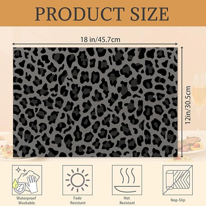 Gray and Black Leopard Placemats Set of 6 Washable Table Mats for Kitchen Dining Table,Heat-Resistant Place Mats for Indoor Outdoor Party Holiday Decoration
